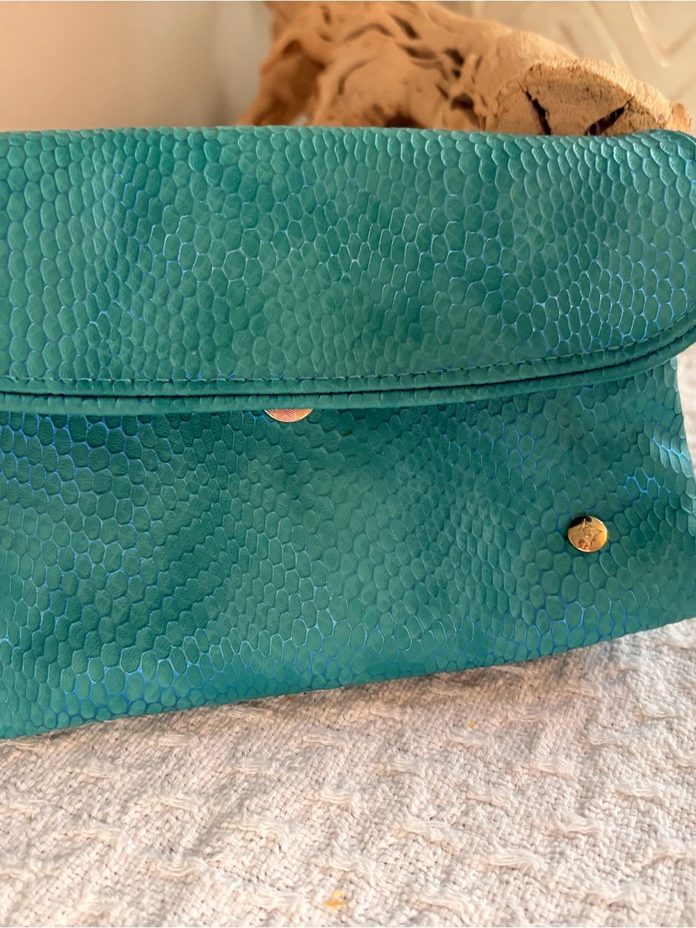 Stephanie Johnson Teal Textured Foldover Cosmetic Clutch